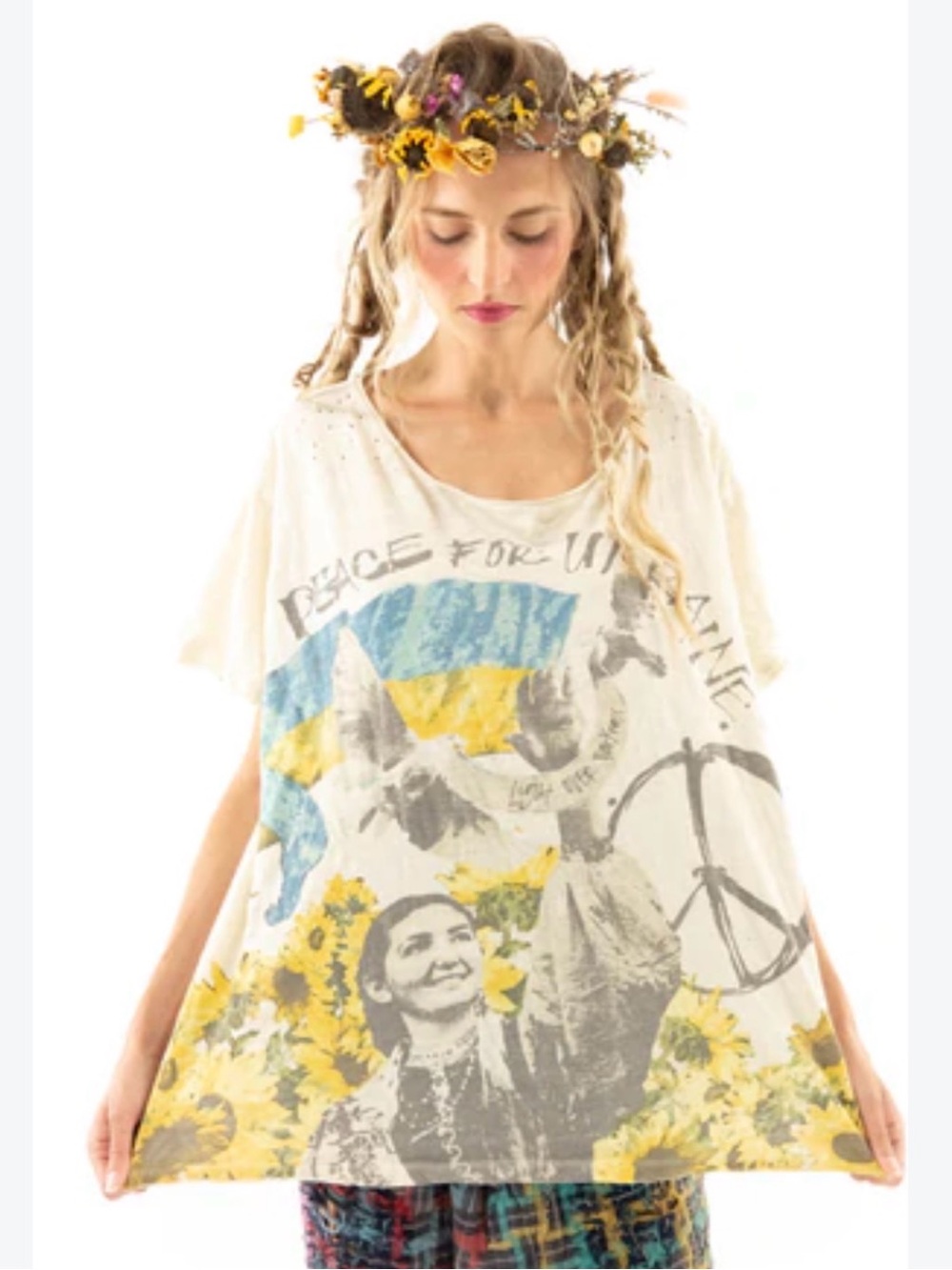 Magnolia Pearl peace for Ukraine boyfriend tee distressed bohemian
